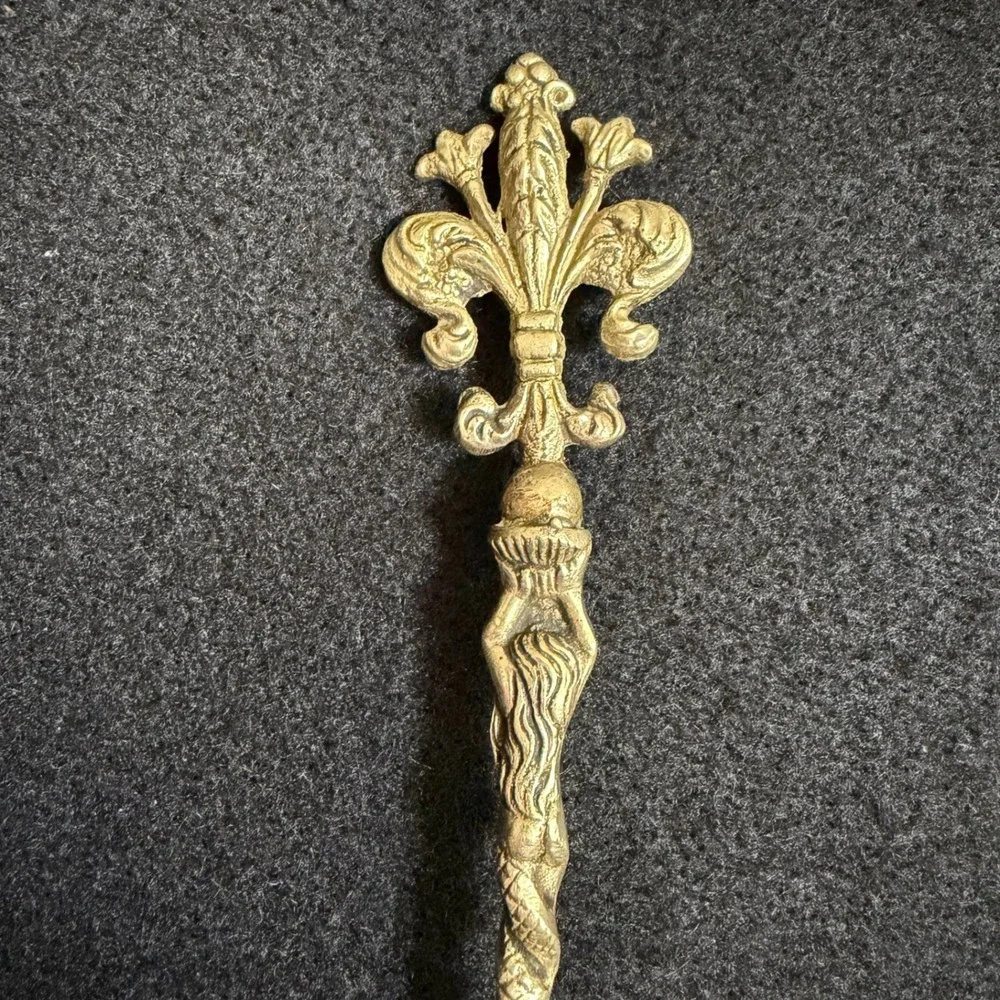 AntiqueBrass Cake Server Ornate Filigree Mermaid Fleur-de-lis Pastry Lifter 10